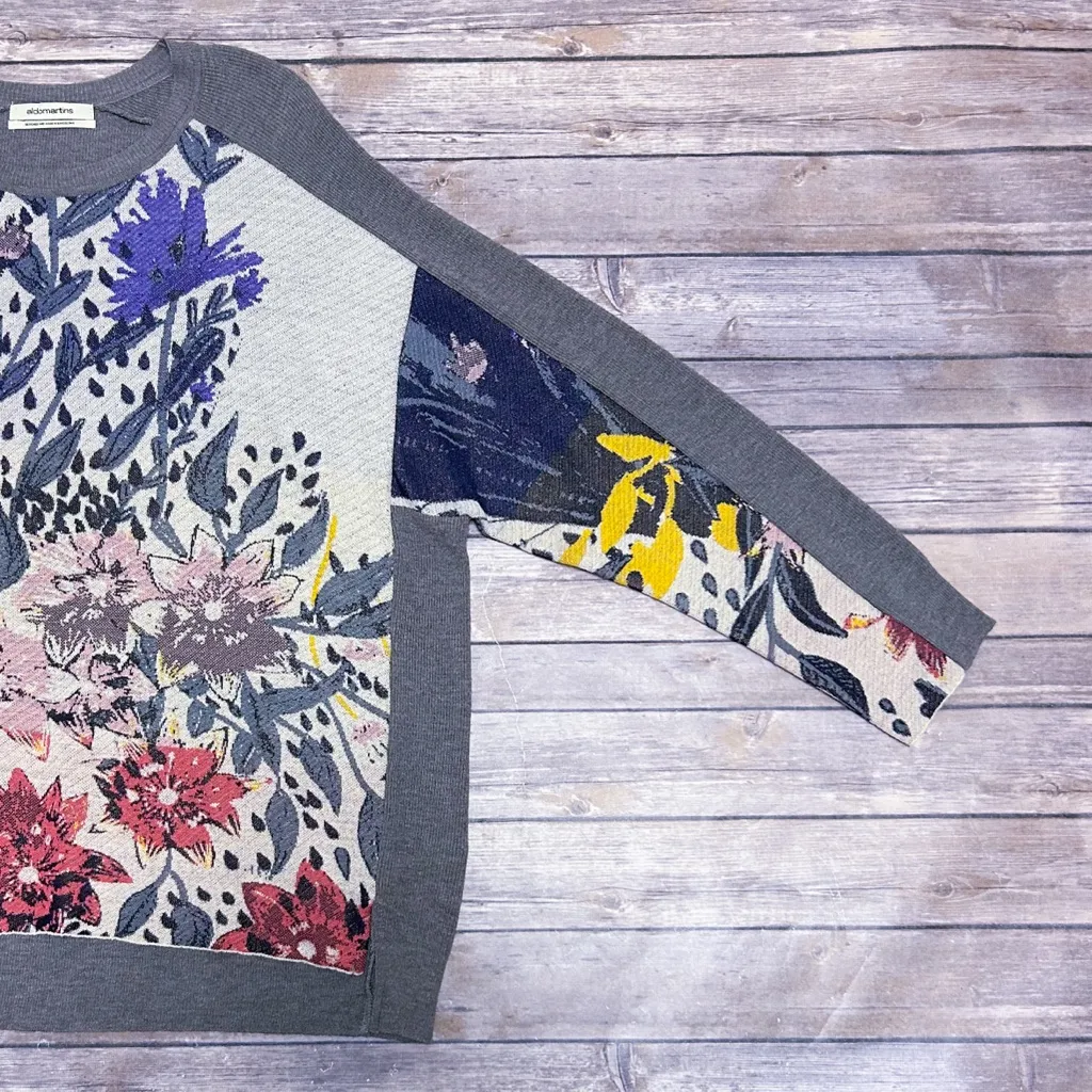 Aldo Martins Heather Grey Floral Dolman Long Sleeve Hi Lo Pullover Knit Sweater Gray Size 12 - Image 6