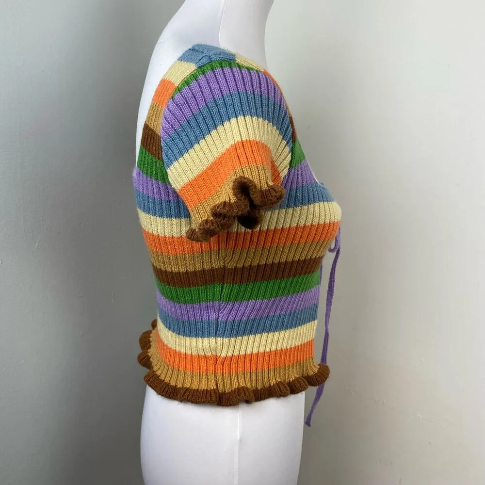 The Ragged Priest Striped Dawn Knit Sweater Cropped Top Small Revealing - Image 3