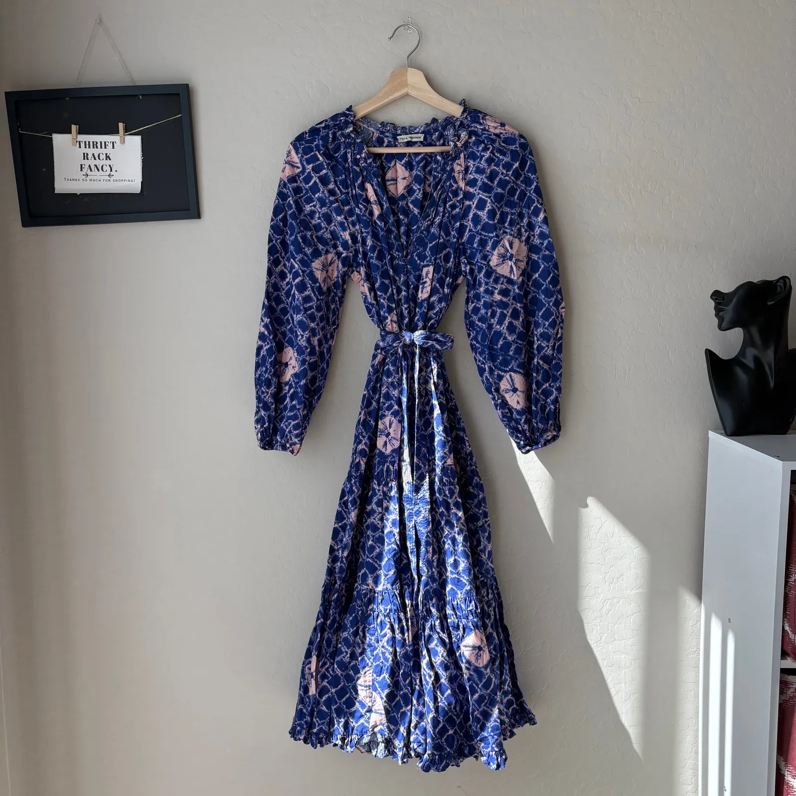 Ulla Johnson Dress Blue Geo Floral Print Bevyn Long Sleeve Midi Dress Size 2 - Image 3