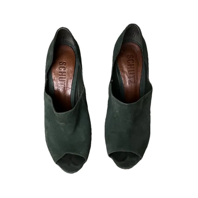 Schutz Green Suede D’Orsay Peep Toe Pumps 6B Women’s High Heel Classic Elegant - Image 4