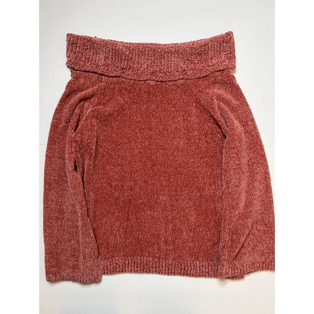 LC Lauren Conrad Burnt Orange Off-the-Shoulder Chenille Sweater Sz XL - Image 6