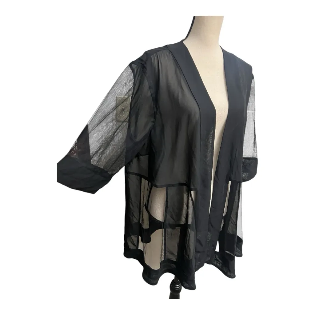 Vintage Sheer Black Kimono Cover Up Size L Size L - Image 2