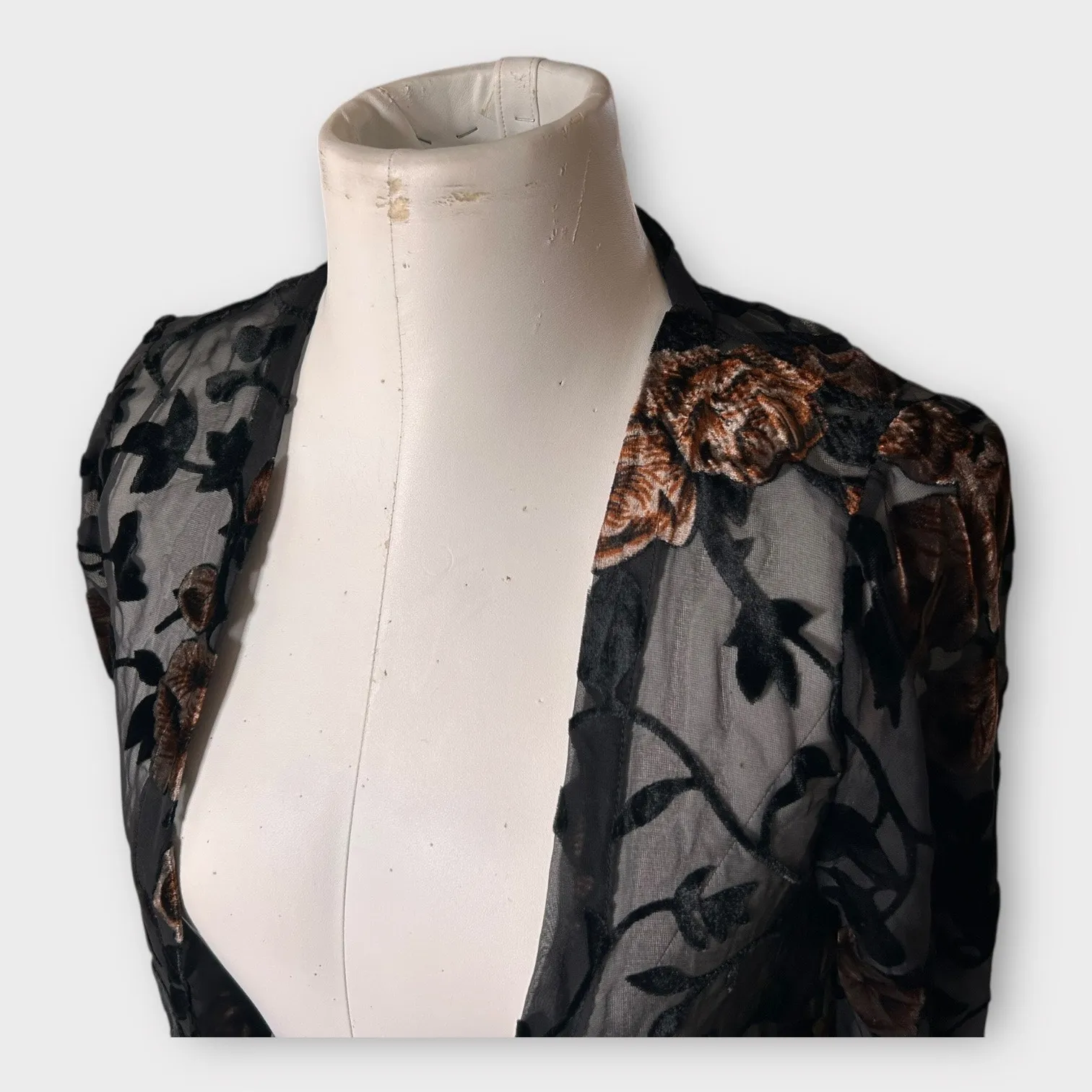 Joyfolie Annisa Duster Cardigan Size Small Black Velvet Burnout Floral NWT Boho - Image 9