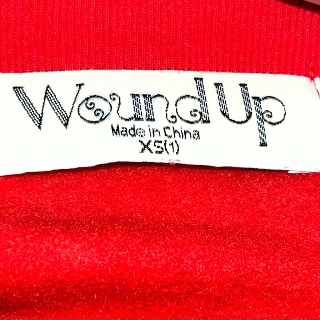 Wound Up Red Crewneck Sweater with Festive Holiday Christmas Print-Size XS - Image 7