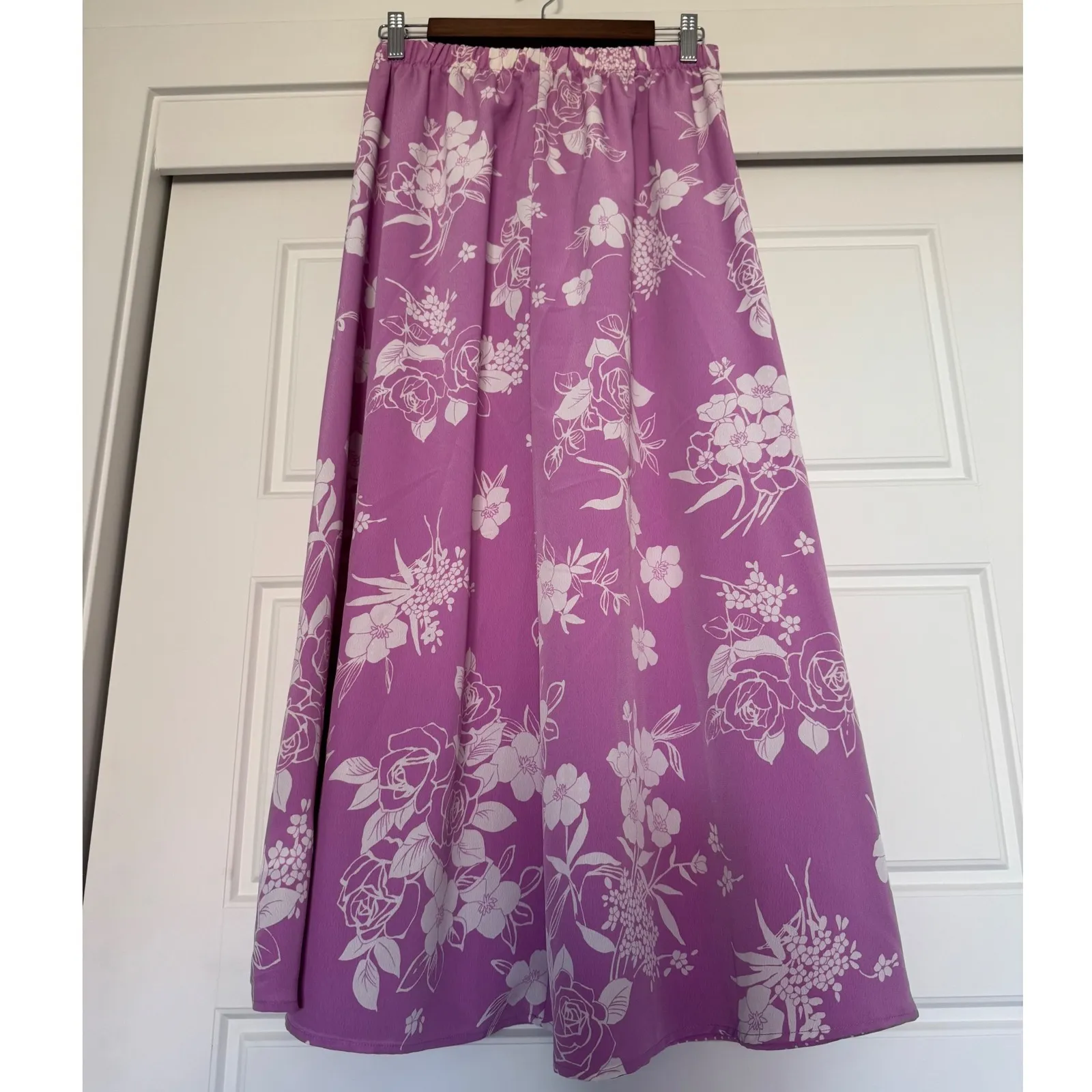 Y2K Vintage Reversible sz M Womens Polkadot Floral High Waist ALine Maxi Skirt Purple Size M - Image 7