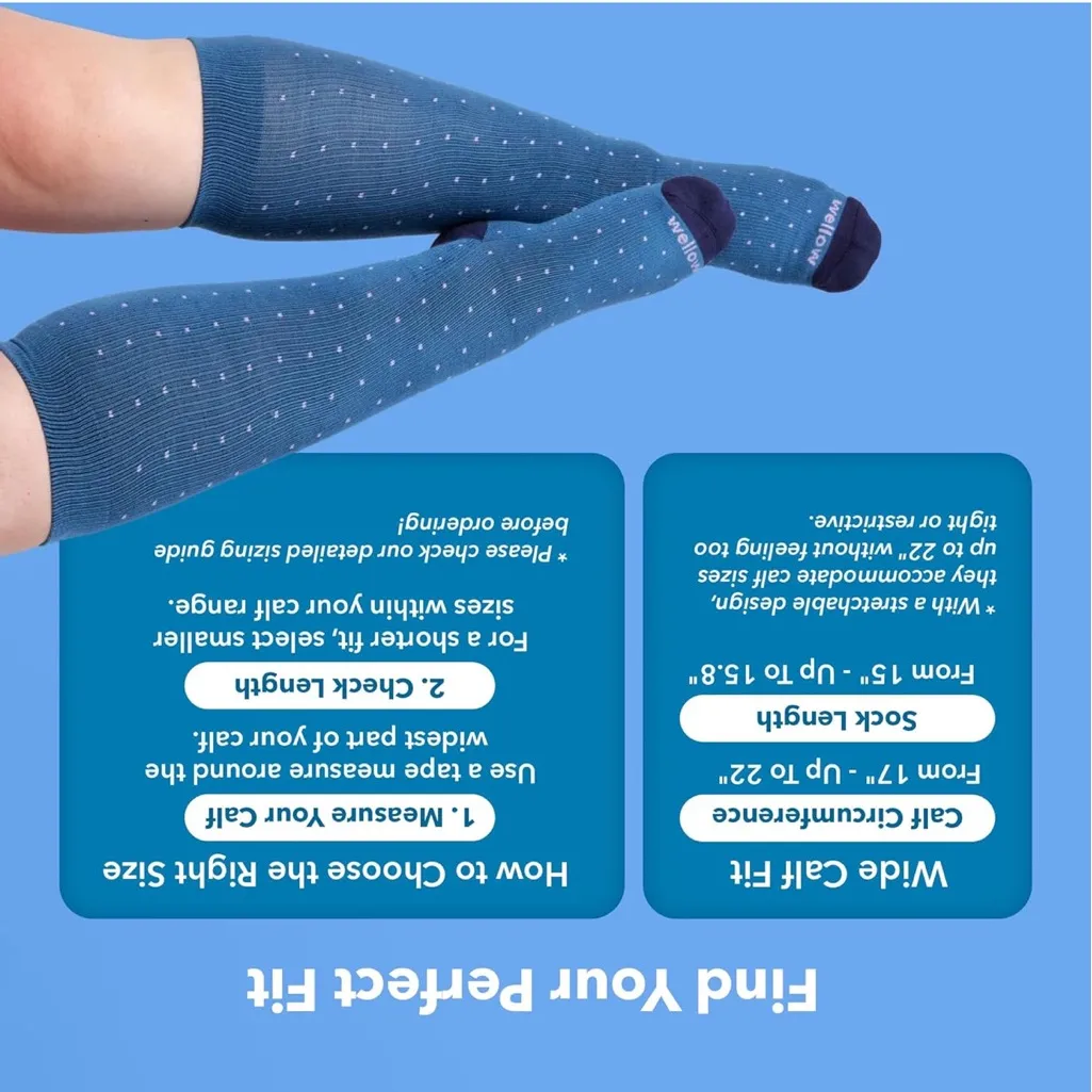 Wellow Blue Green Wide Calf Knee High Bamboo Compression Socks - Image 6