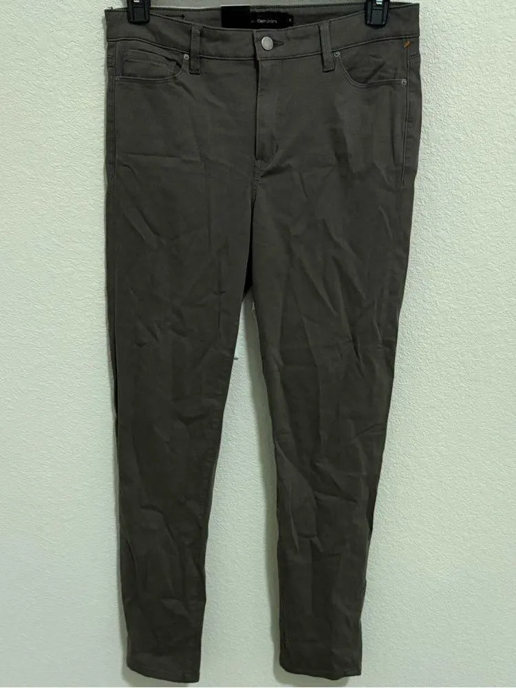 Calvin Klein Jeans Mid Rise Skinny Sateen Soft Pants Dark Grey Size 12 NEW - Image 3