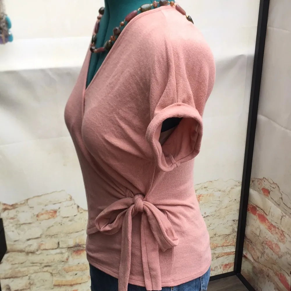 2/$25 Listing - Women’s Short Sleeve Cuffed Faux Wrap Surplice Knit Top - Image 3