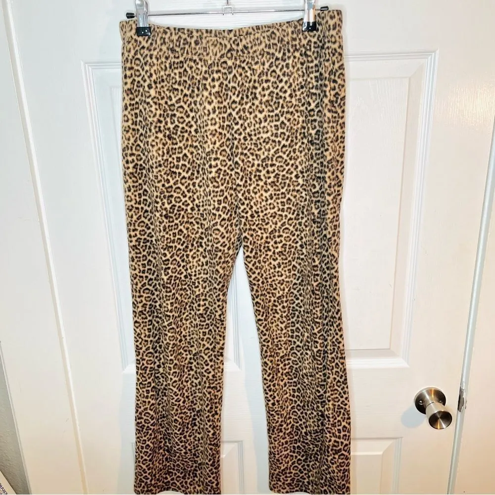 Gilligan & O'Malley Leopard Print Pull On Fleece Pajama Pants Brown Tan M Size M - Image 3