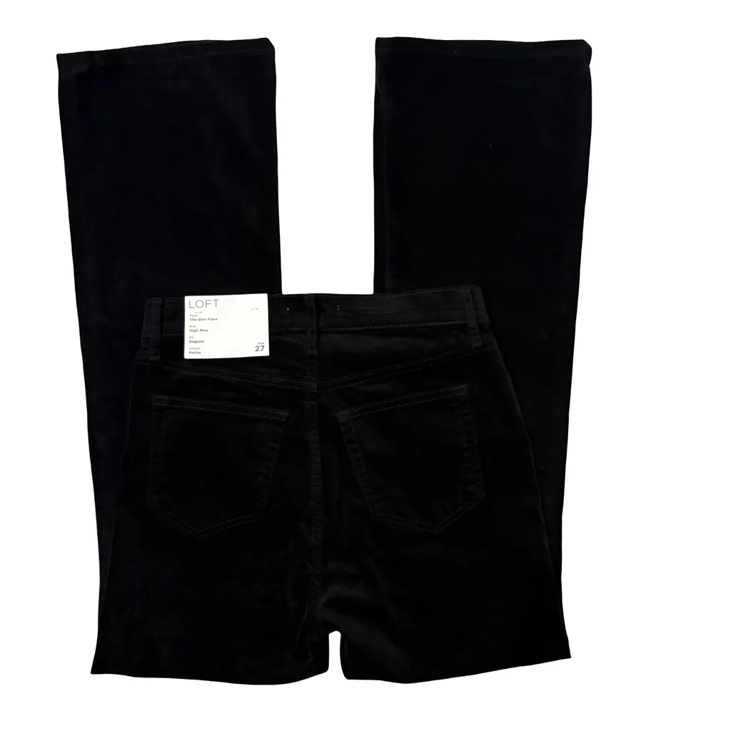 NWT, Loft Five Pocket Slim Flare Pants in Black Velvet, Sz 4/27 Petite - Image 8