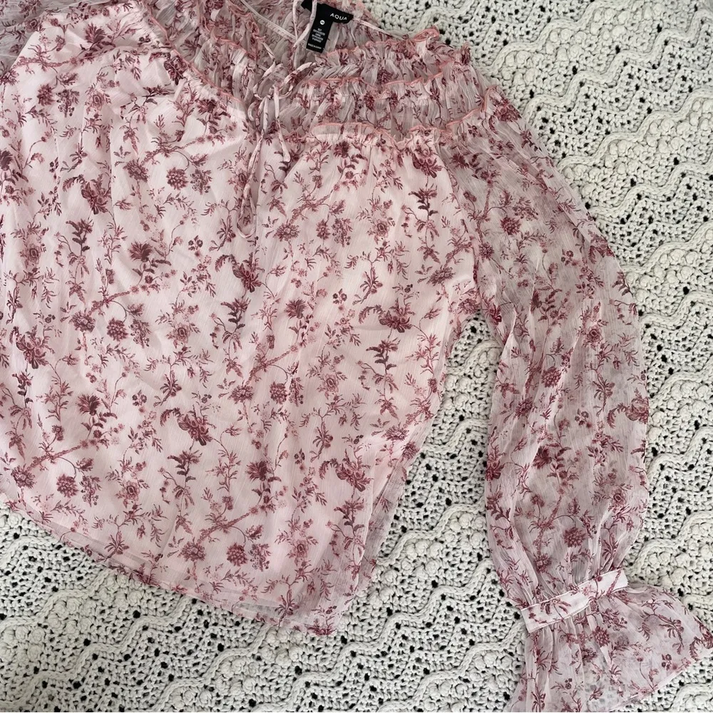 Aqua Floral Print Tie Front Long Sleeve Blouse Pink (XSmall) - Image 2