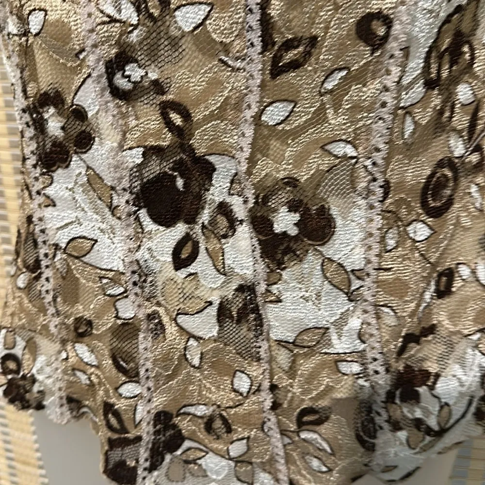 Cato Brown Tan and Cream Lace Trim and Overlay Bustier Layered Tank Top Small - Image 9