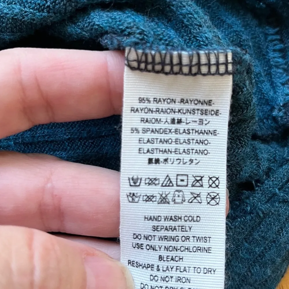 We The Free‎ Ribbed Raw Hem Tunic Casual Top Blue Blouse Mock Neck, Size L - Image 12