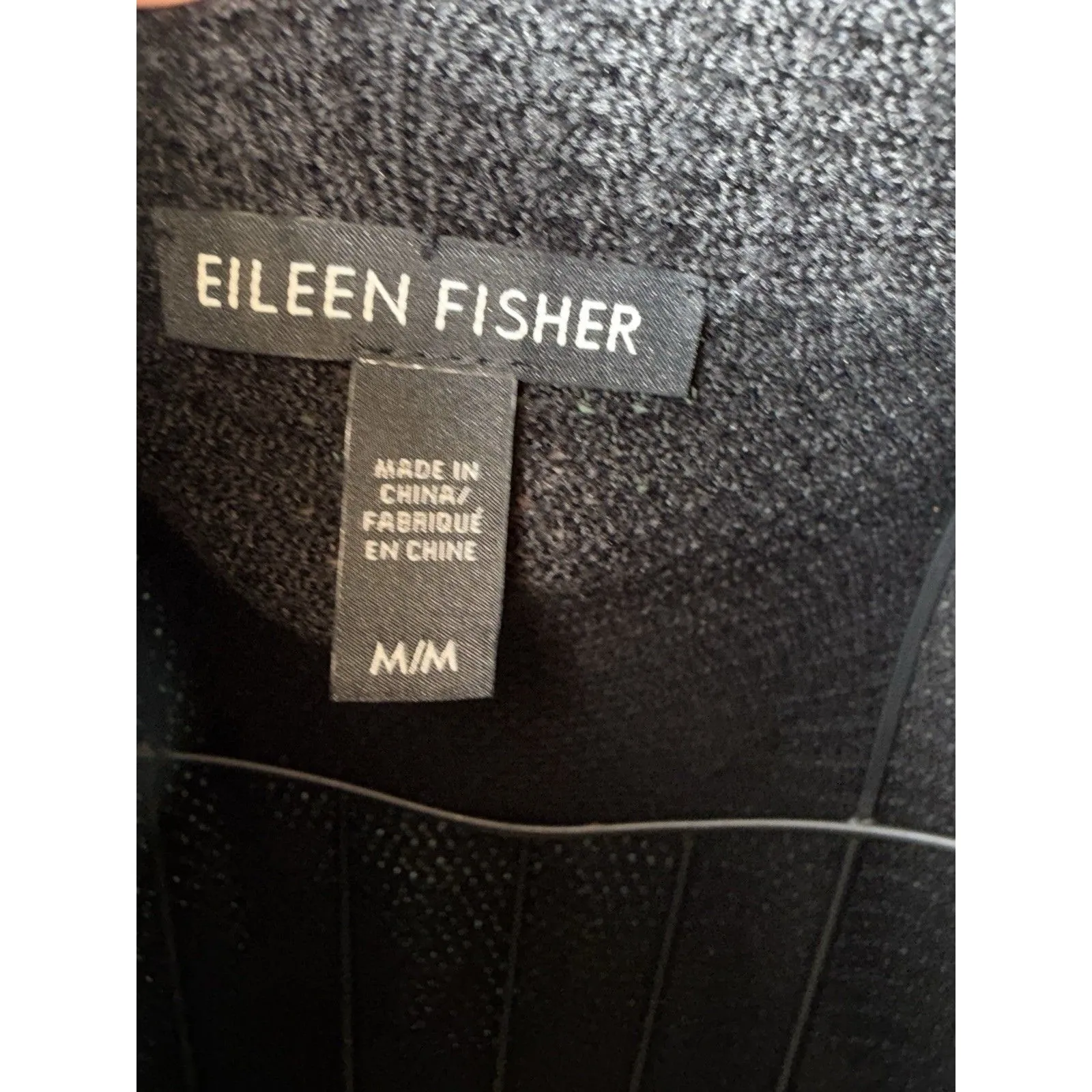 Eileen Fisher  Women’s Open Front Black Cardigan  Waffle Knit Jacket SZ Med - Image 6