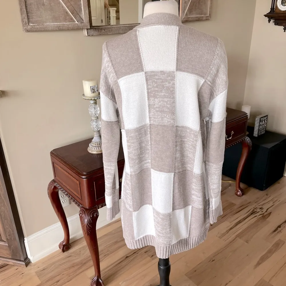 Buffalo Check Jillian Nicole Long Cardigan Tan Womens Medium - Image 9