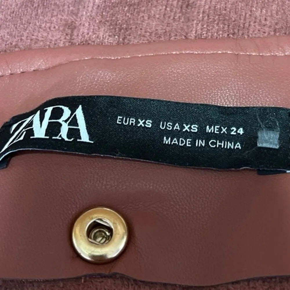 Zara Brown Faux Vegan Leather Belted Pleated Straight A-Line Mini Skirt Size XS - Image 4