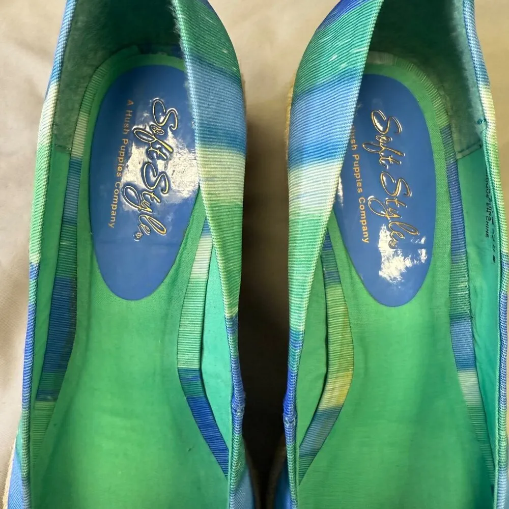 Soft Style Shoes Women Size 6.5 Medium 3 Inch Wedge Heel Hush Puppies Company Blue - Image 11