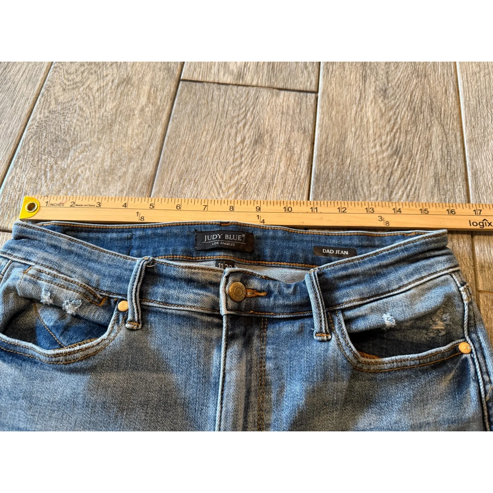 Judy Blue Dad Jean 11 30 Jeans Raw Hem Straight Leg Distressed Boho Hippie 82540 - Image 7