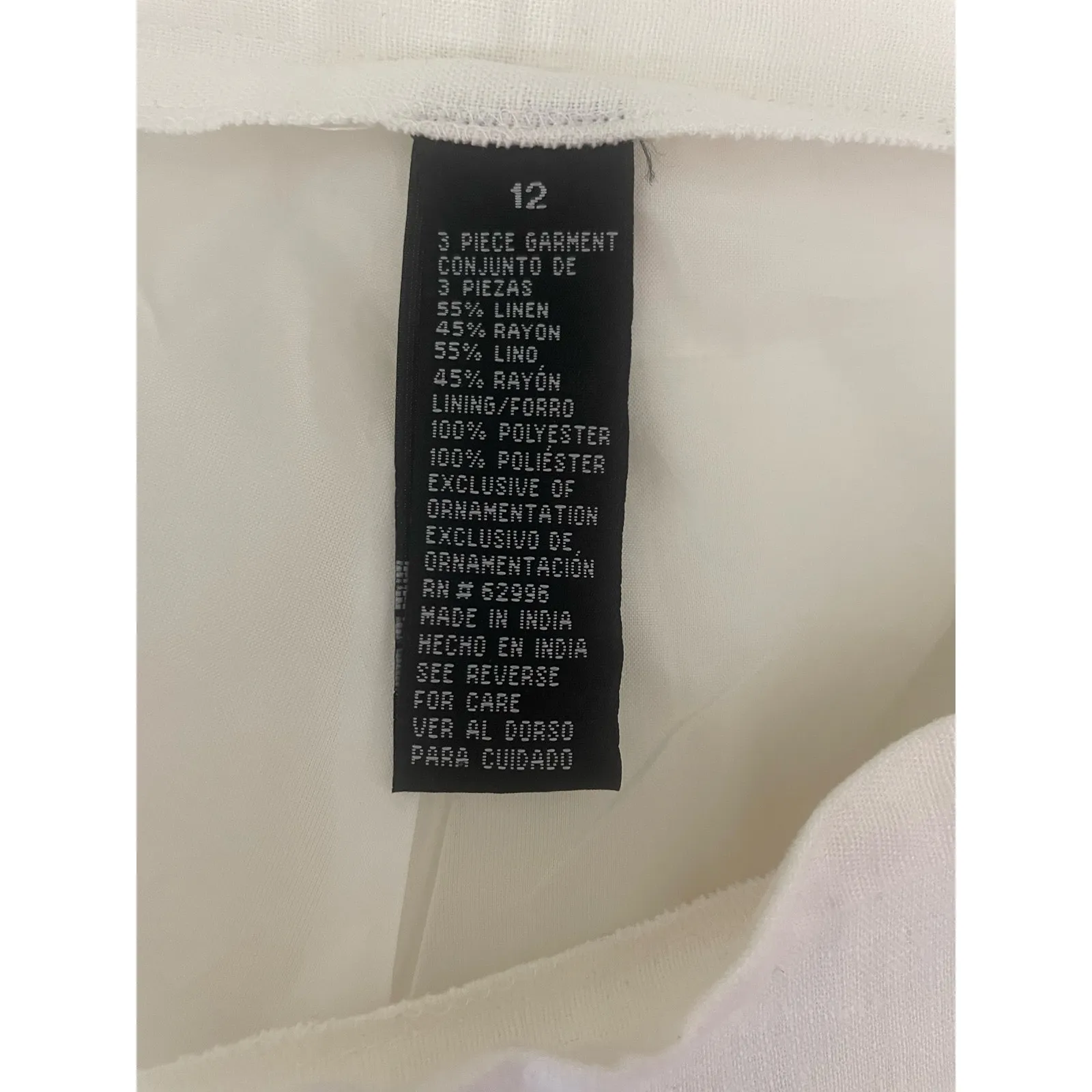 Women Linen Blend Pants 12 Straight Leg‎ Embroidered Floral Whimsy Cruise Resort White - Image 2