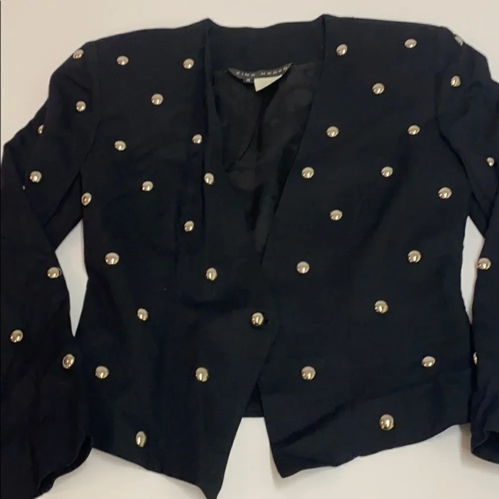Tina‎ Hagen Studded Cropped Jacket Size Small C25 Black - Image 7