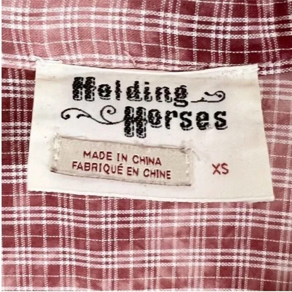 Anthropologie Holding Horses Plaid Bleach Dye Popover‎ Top Size XS - Image 4