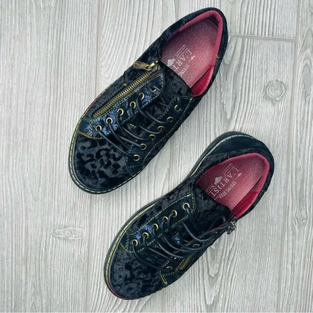 L'artiste Danli Cheeta Sneakers flat shoes black and rainbow cheetah shoes 38 /7 Blue - Image 3