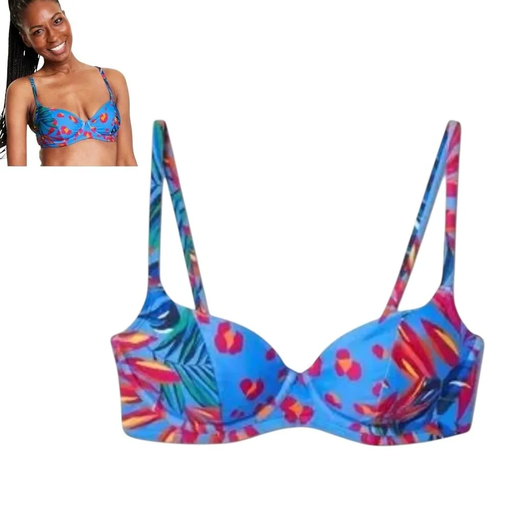 NEW Tabitha Brown SWIM Top Bikini Bra Women's XS 0/2 Underwire Adjustable Floral Blue - Image 6