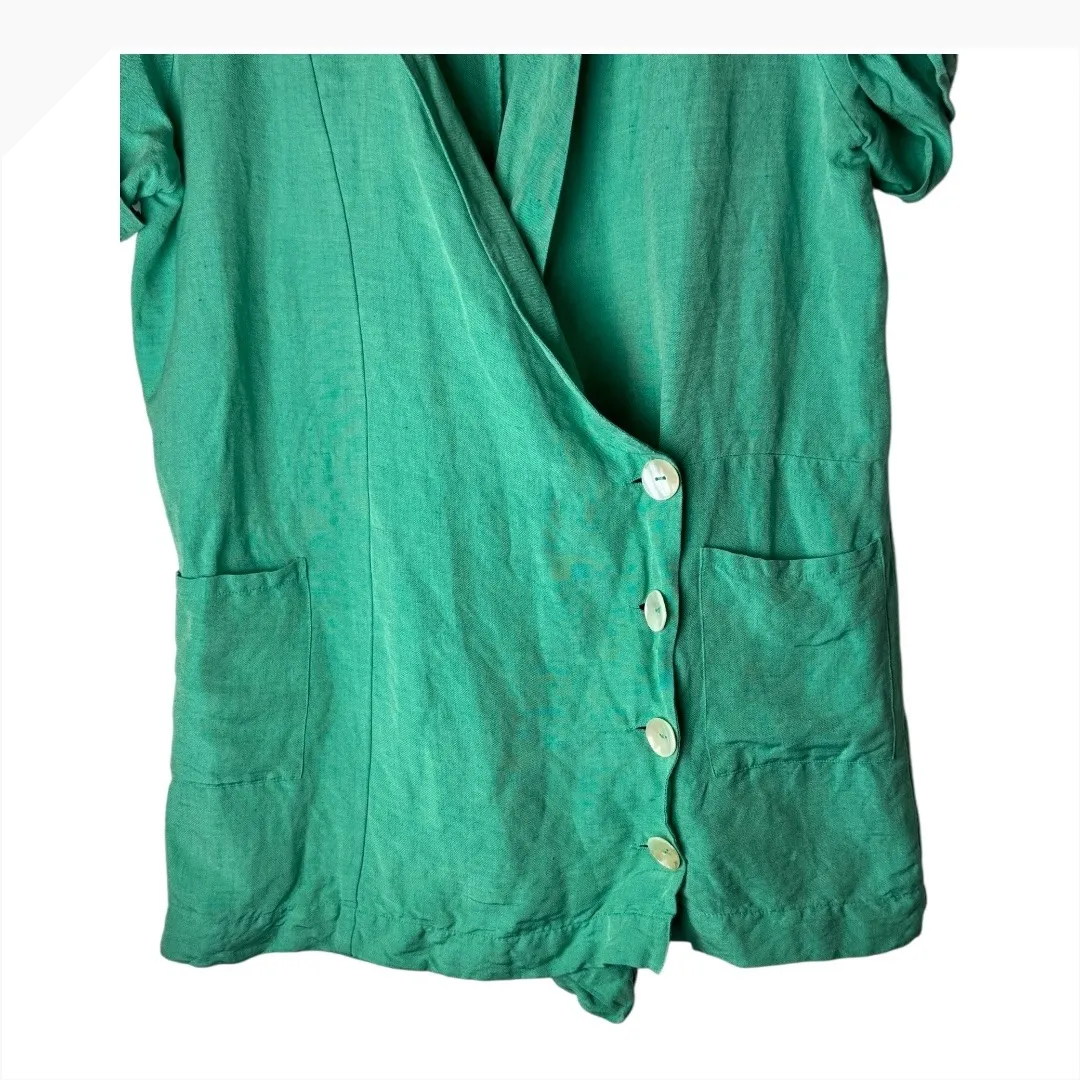 Show Me Your Mumu Romper Women Medium Green Linen Blend‎ Bicoastal Blazer Preppy - Image 6