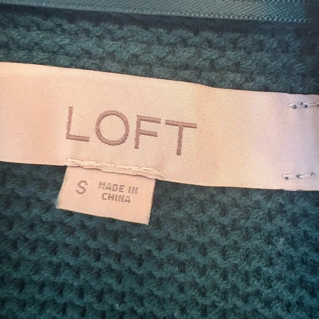 LOFT Forest Green Open Front Knit Cardigan Sweater S Longline Classic Layering - Image 3