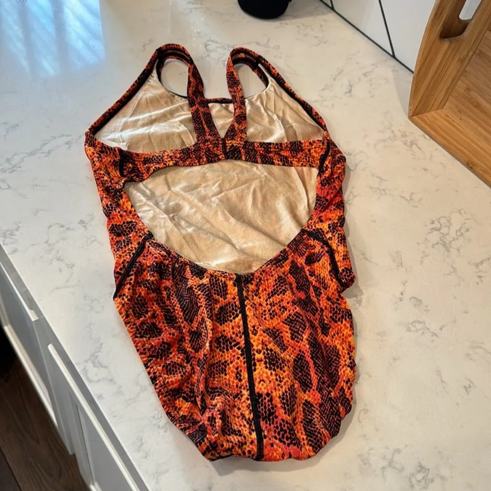 Nike orange black cutout snake print swimsuit swim meet PE class classic style - Image 6