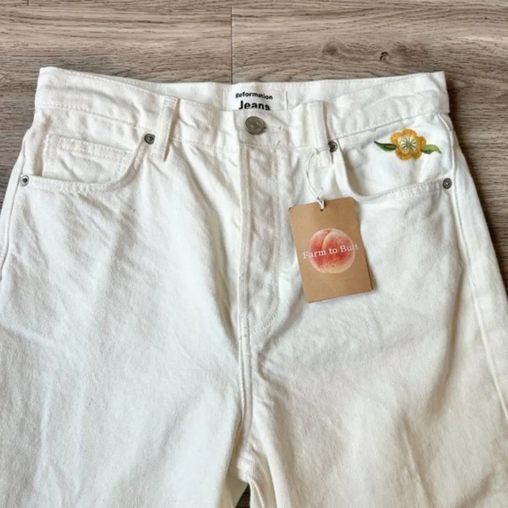 Reformation Cynthia High Rise Straight Jeans Flora Embroidery Size 26 NWT - Image 5