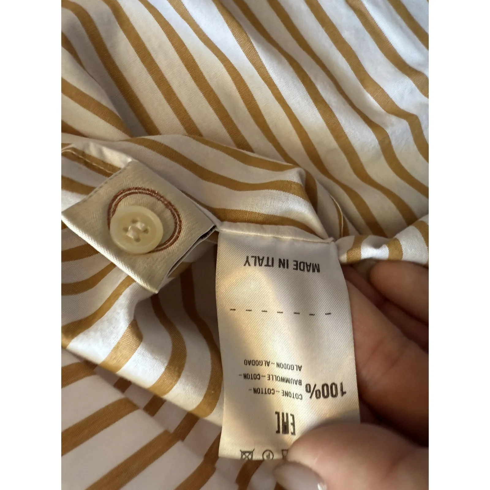 Tela Shirt Womens Small White Tan Stripe Made in Italy Camelia Pacha Cotton - Image 6