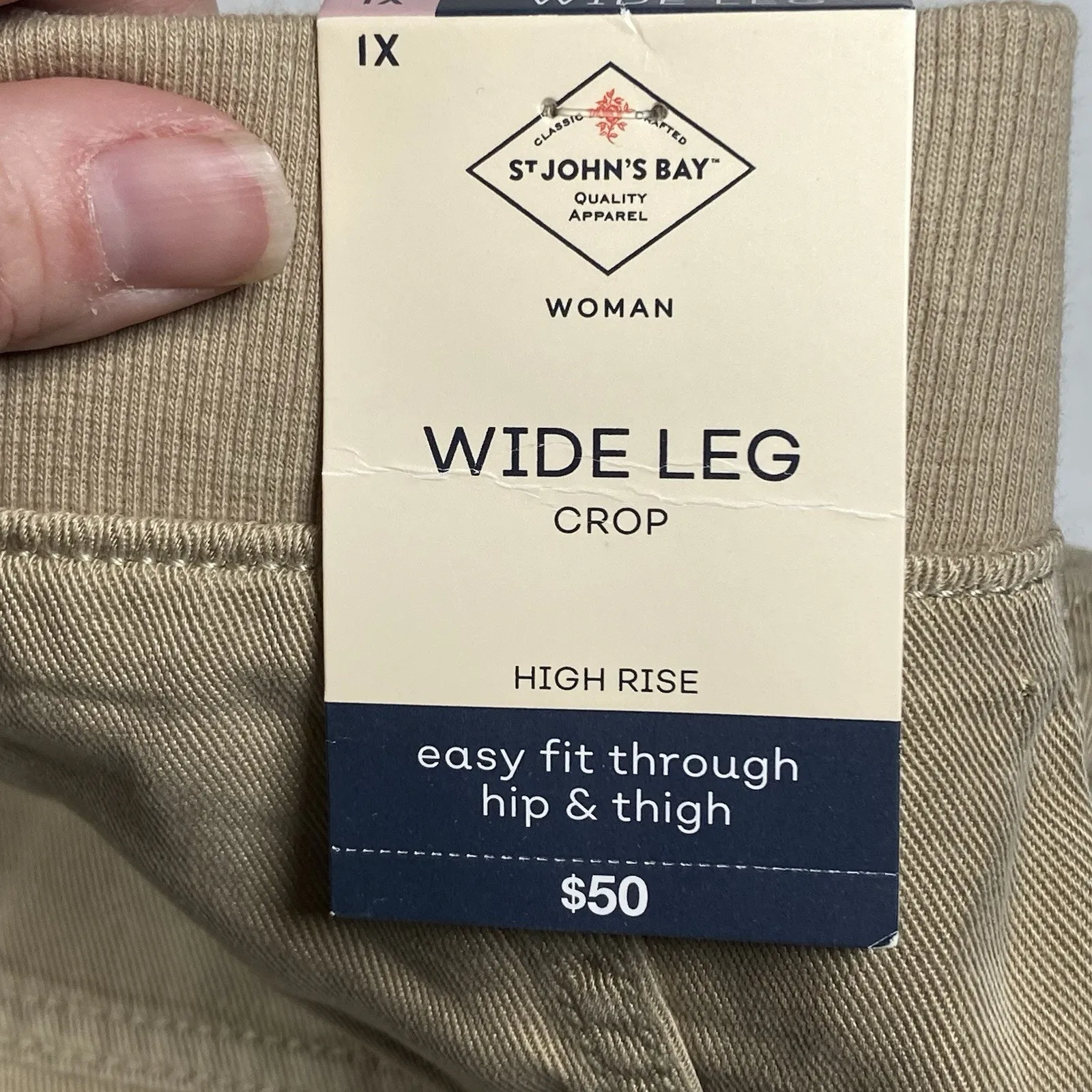 St John's Bay Wide Leg Crop Pants Women's Size 1X Pull On Tencel Beige Biscotti - Image 6