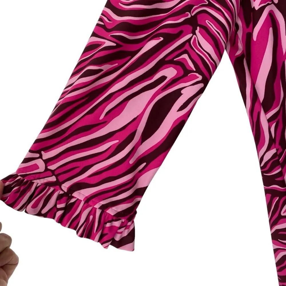 Jude Connally Ariella Dress Pink Merlot Zebra Ruffle Trim size small - Image 5