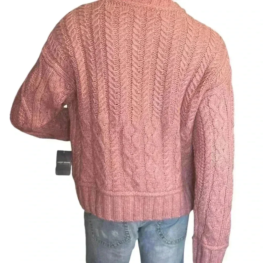 Lucky Brand women’s sweater size small pink cable knit mock neck. - Image 5