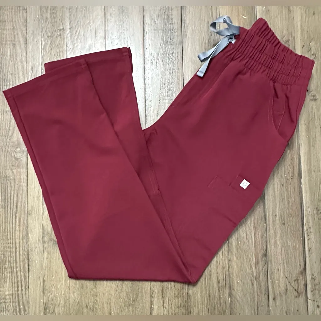 NWT FIGS High Waisted Yola Skinny Scrub Pants - XSP - Burgundy - Image 3