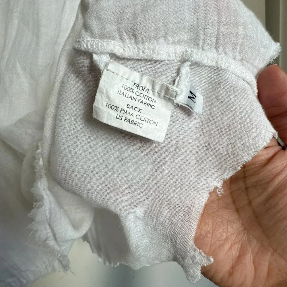 Enza Costa Italian Pima Cotton blend Blouse Shirt Raw Edge Hem size M White Size M - Image 4