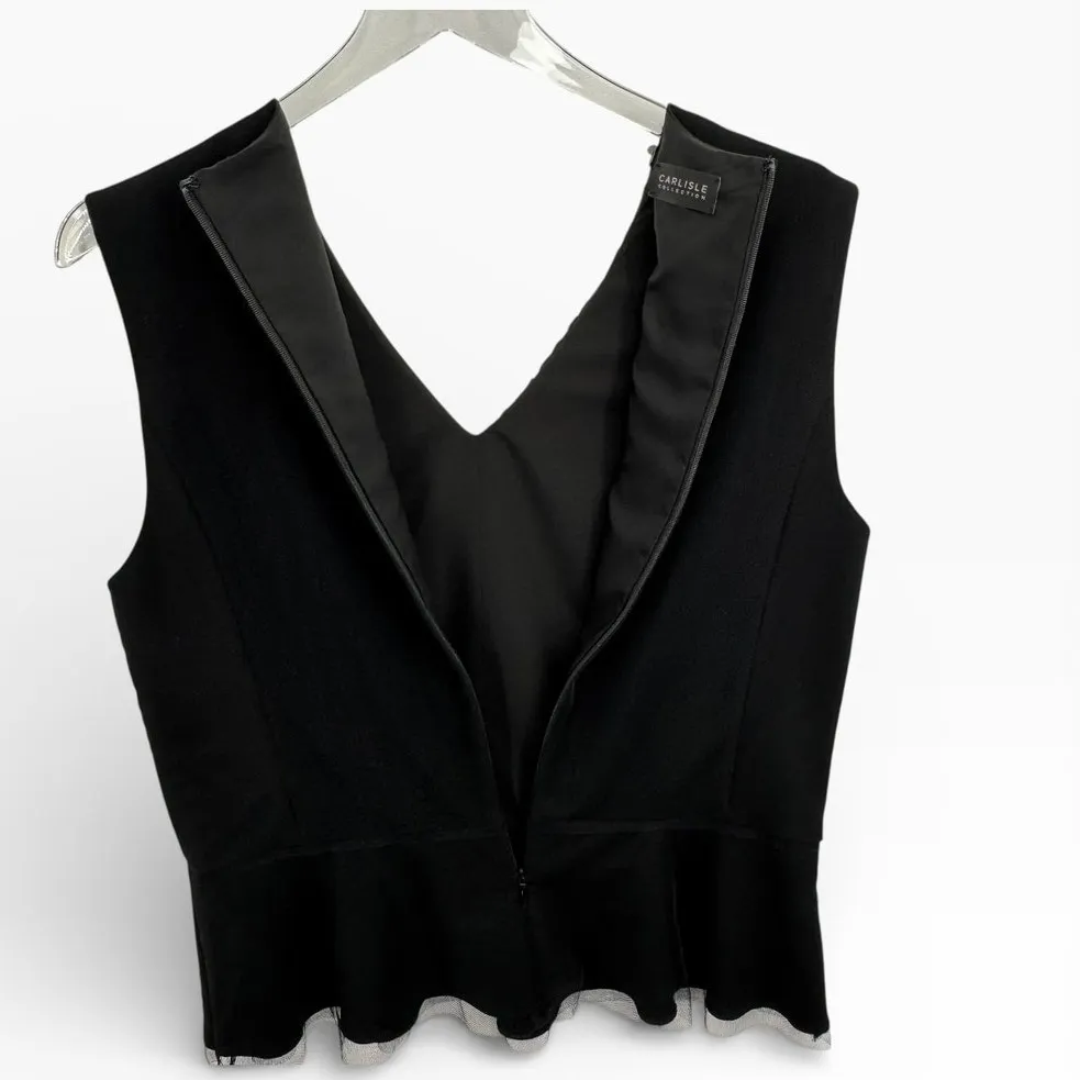 Carlisle blouse women's 8 floral applique mesh overlay peplum V neck tank black - Image 5