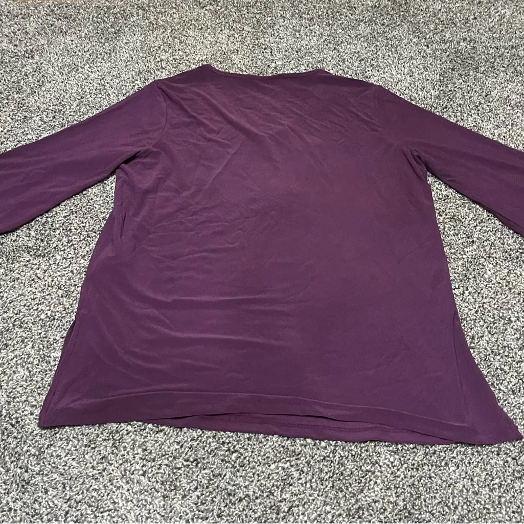 New Susan Graver Burgundy Wine V-Neck Lace Trim Sleeve Tunic Top M - Image 13