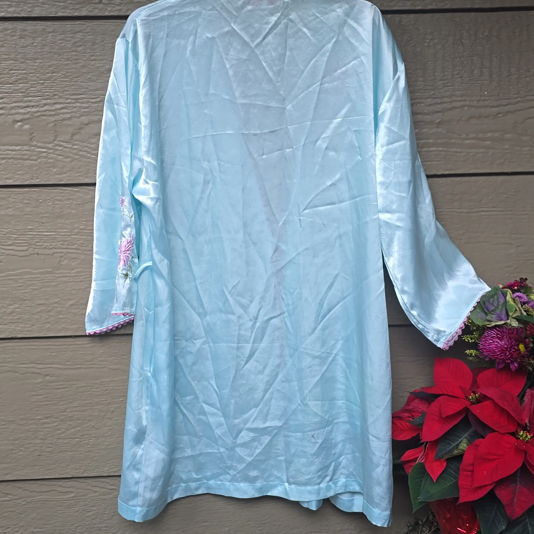 vtg Oscar De La Renta Pink Label Embroidered Satin Robe M - Image 6