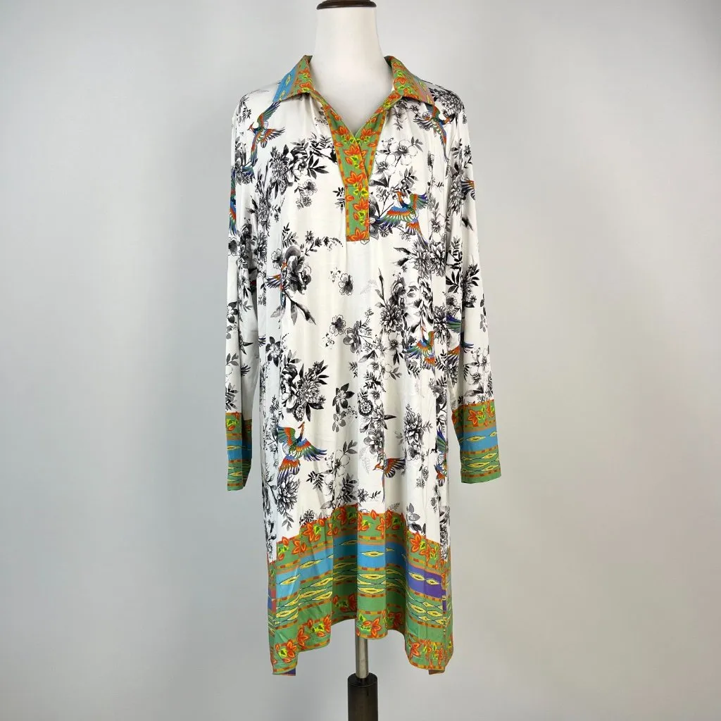 NWOT Johnny Was The Janie Favorite 3/4 Sleeve Polo Swing Dress Bird Print XS - Image 2