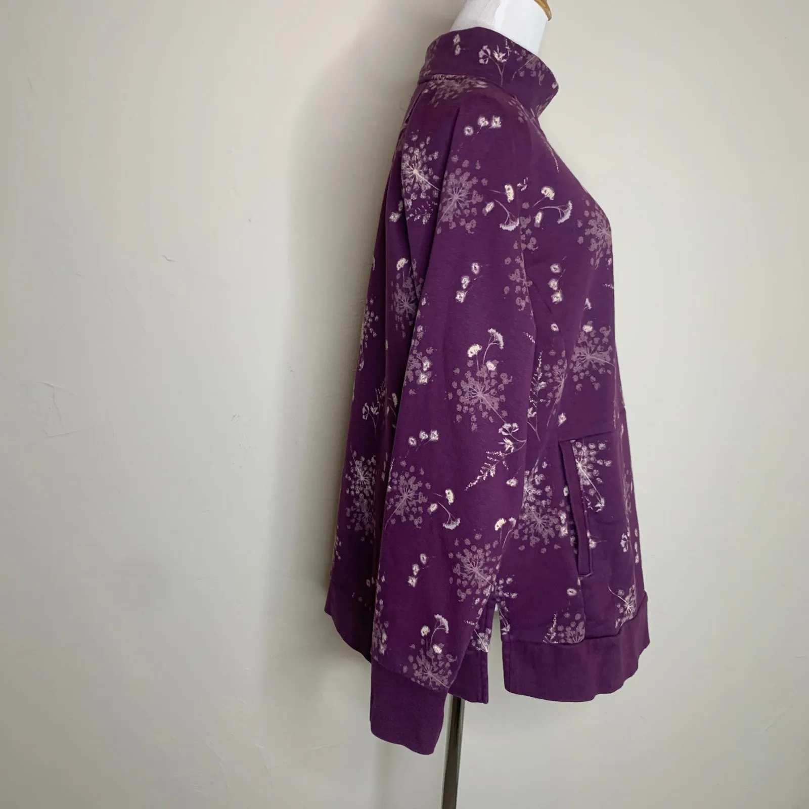 Lands' End Serious Sweats Purple Bleach Floral Pattern Sz Large - Image 4