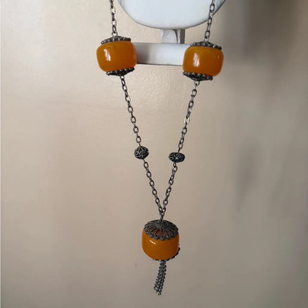Vintage African Copal Amber‎ Necklace 40” Gorgeous Chunky Orange - Image 2
