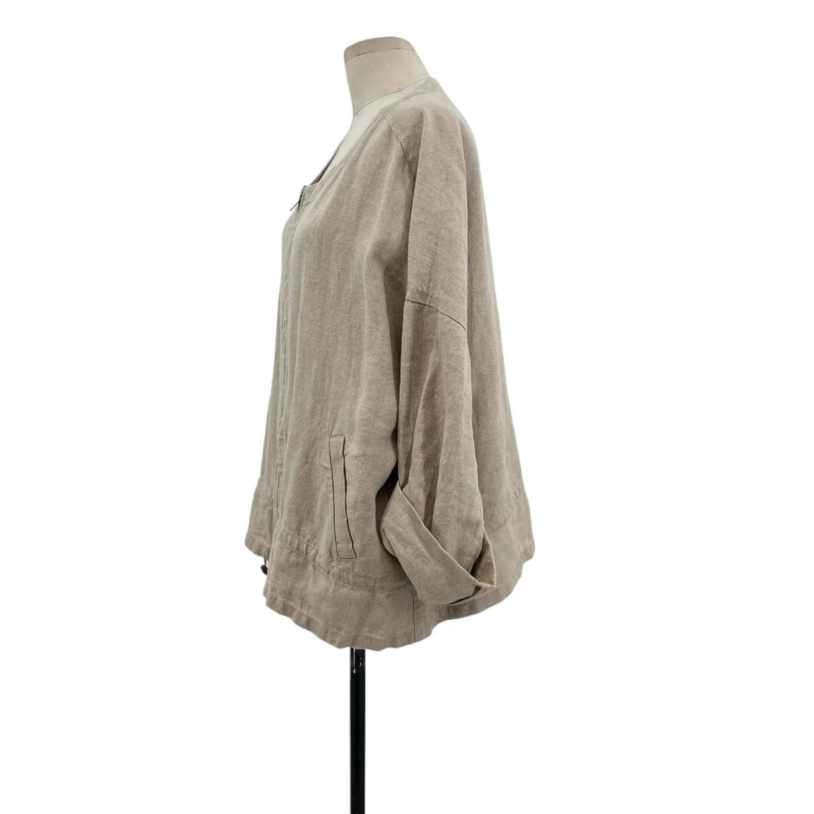 Eileen Fisher Organic Linen‎ Zip Front Jacket Drawstring Natural Tan Size XL - Image 6