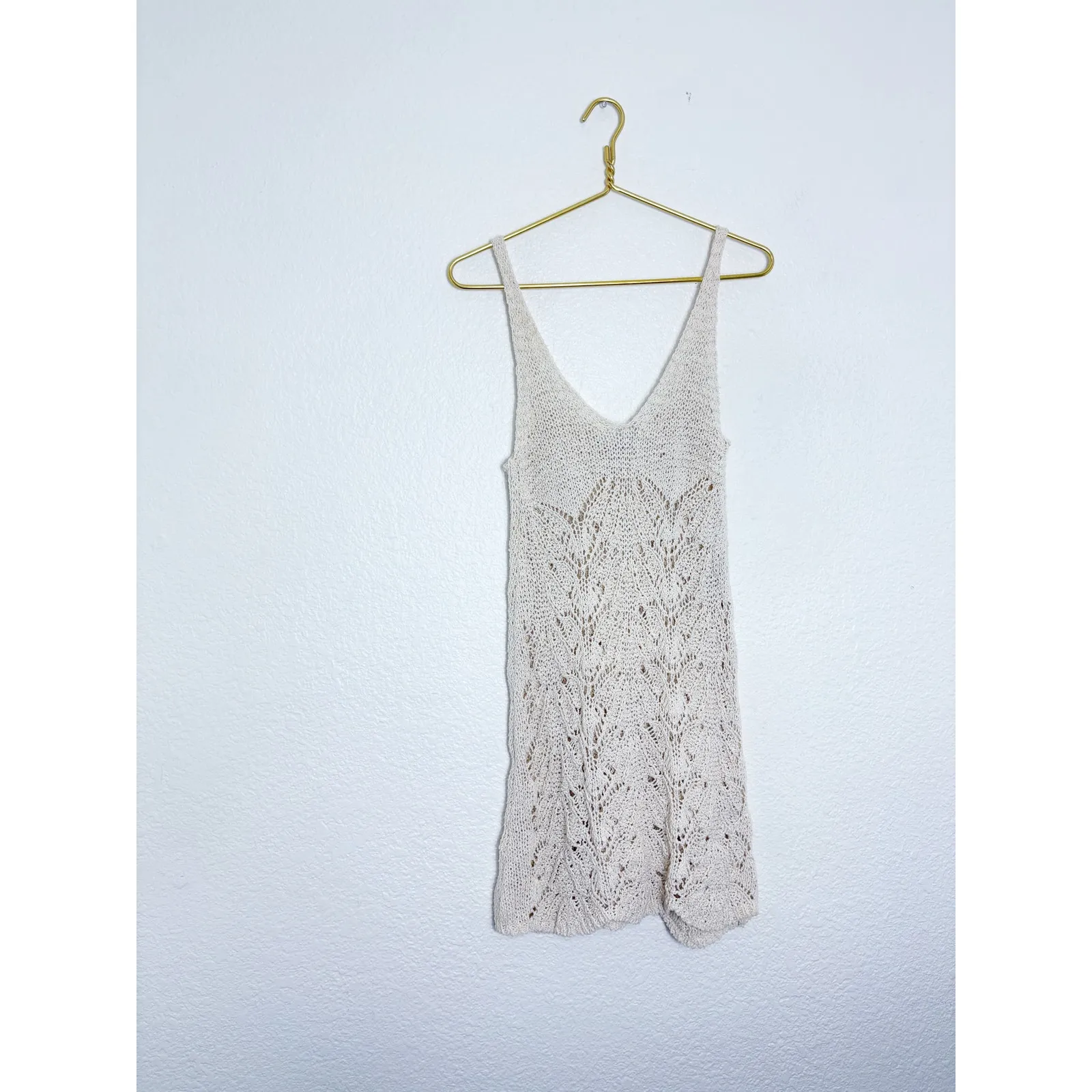 Zara Cream Open Knit Crochet Mini Dress Size Medium Bohemian Beach - Image 3