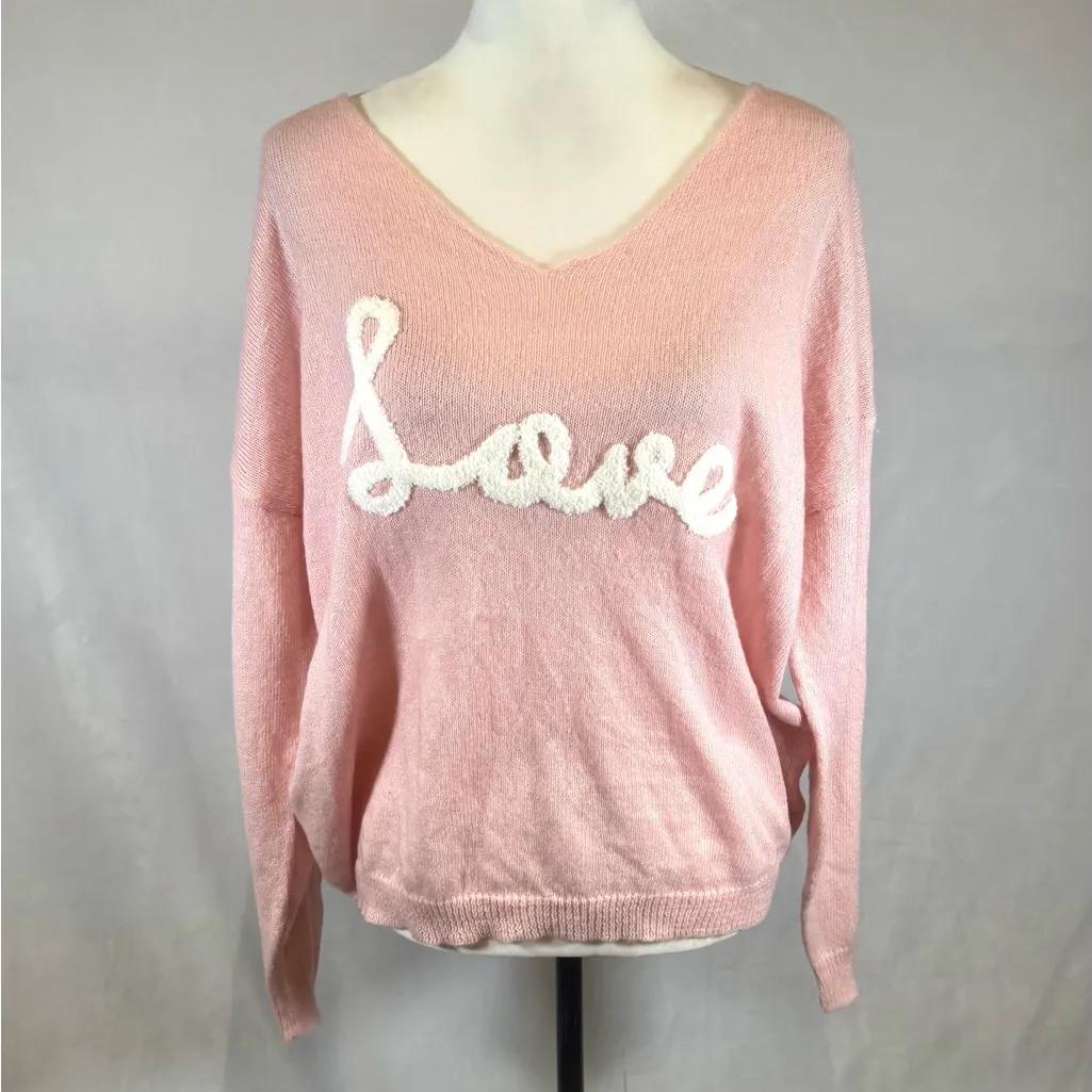 Elan light pink Love script off shoulder sweater size small - Image 4