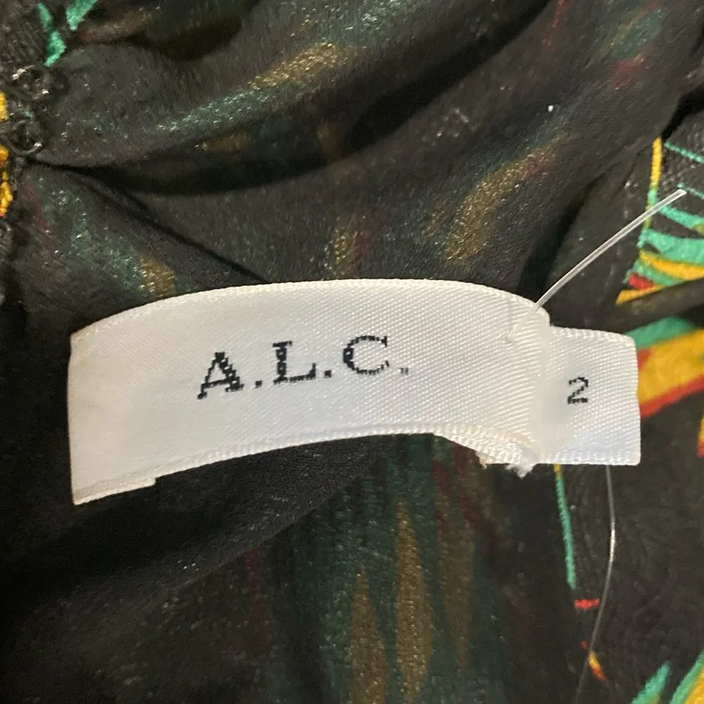 A.L.C. Leda palm print black tropical print silk twist neck halter tank. Size 2. - Image 10