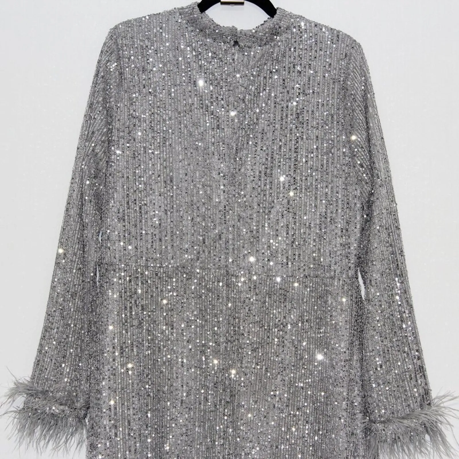 Arma Cool Silver Glitter Sequin Long Sleeve Maxi Dress Size 16 - Image 7