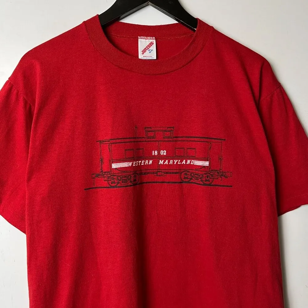 Vintage 80s 90s Western Maryland Train T Shirt Red XL Extra Large USA Solid Logo - Image 12
