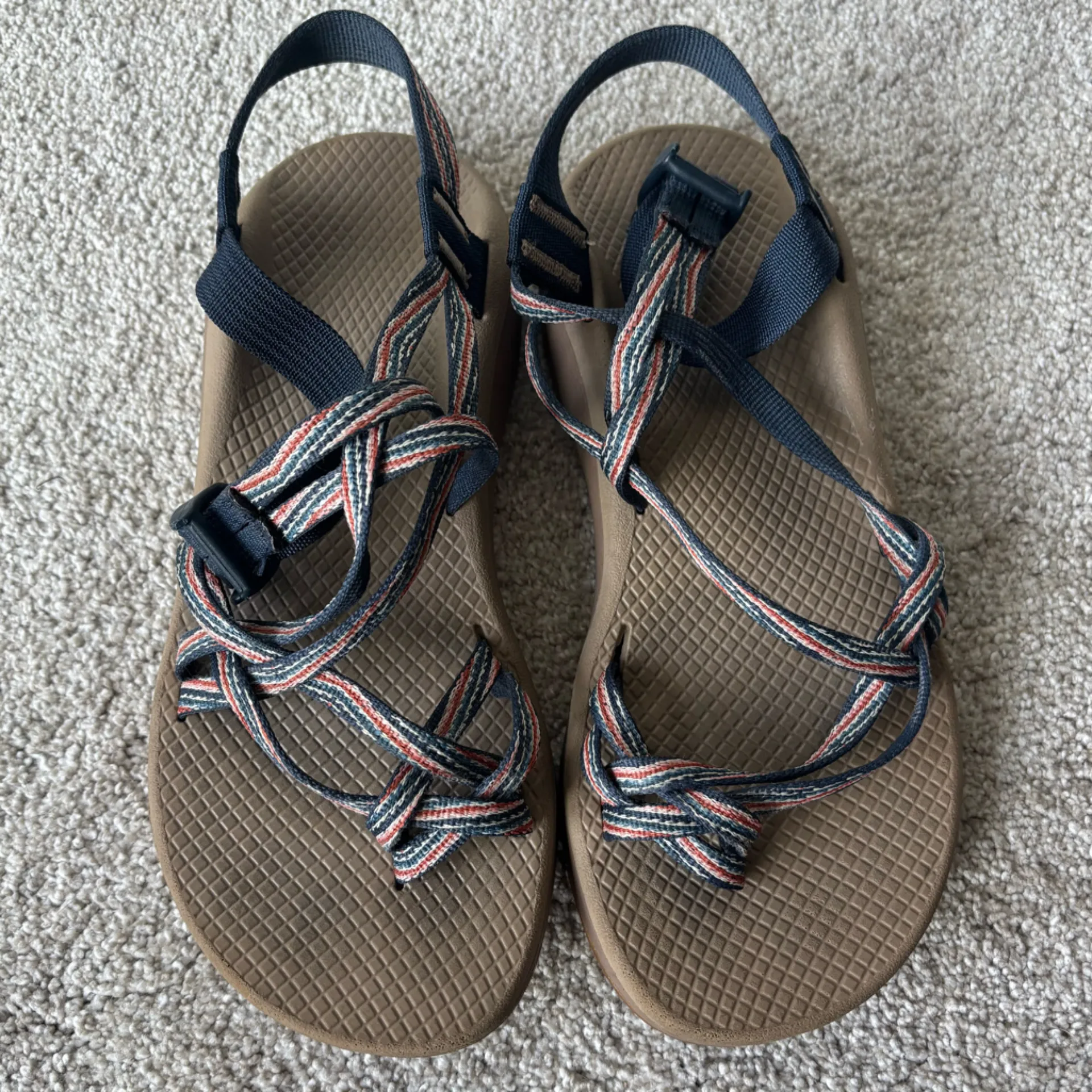 Chacos Chaco ZCloud X2 Double Strap Toe Loop Multicolor Sport Sandals Tan Blue Water - Image 2